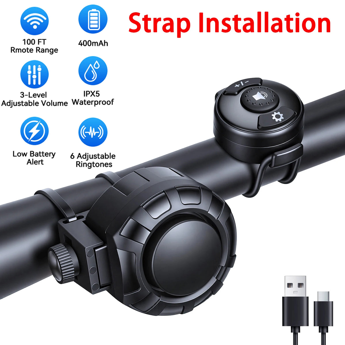 Mini Bike Bell Copper Alloy 100dB Road Bicycle Handlebar Dual Hammer Bell
