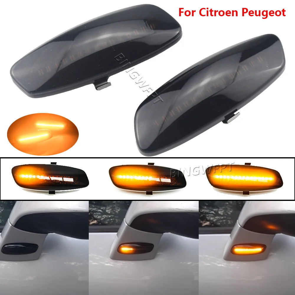 2Pcs LED Dynamic Side Marker Turn Signal Sequential Blinker Peugeot Citroen