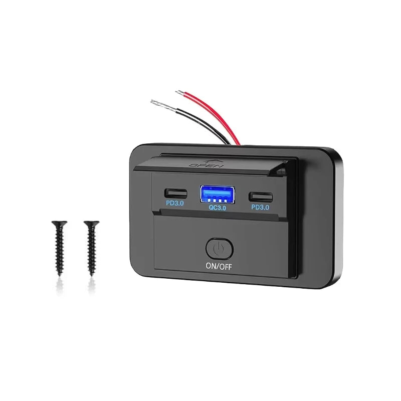 12V RV USB Outlet 36W QC3.0 55W PD Type C Charger Socket Power Switch