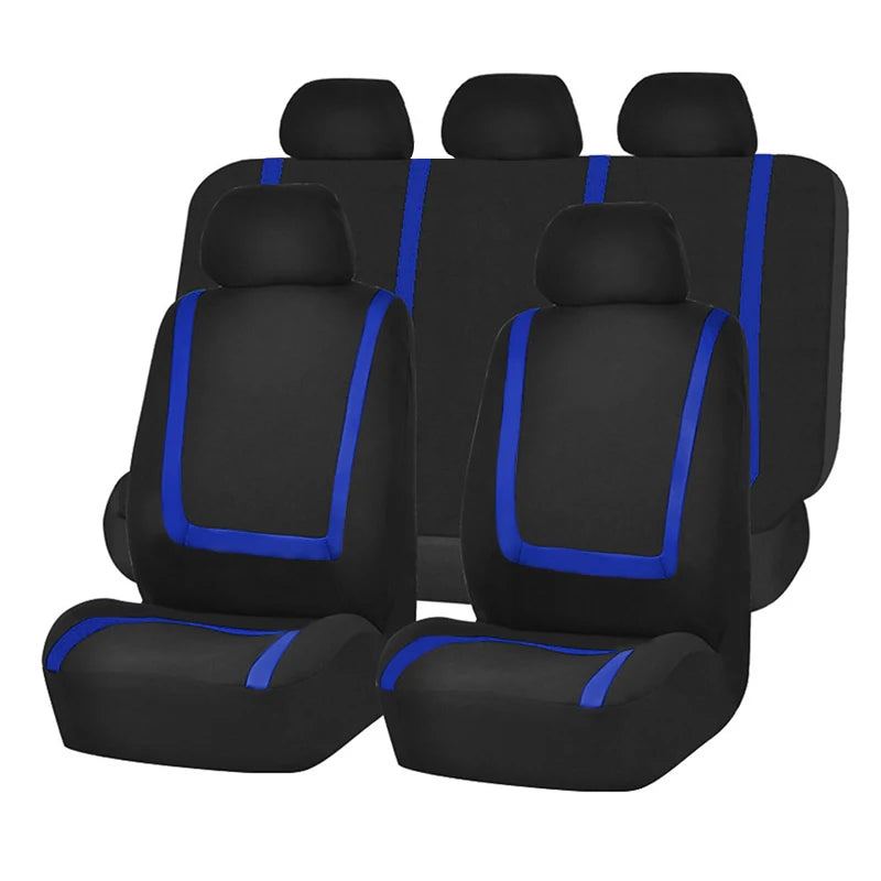 Universal Stripe Style Car Seat Covers Polyester Fabric & Leather 5-Seat Interior Set