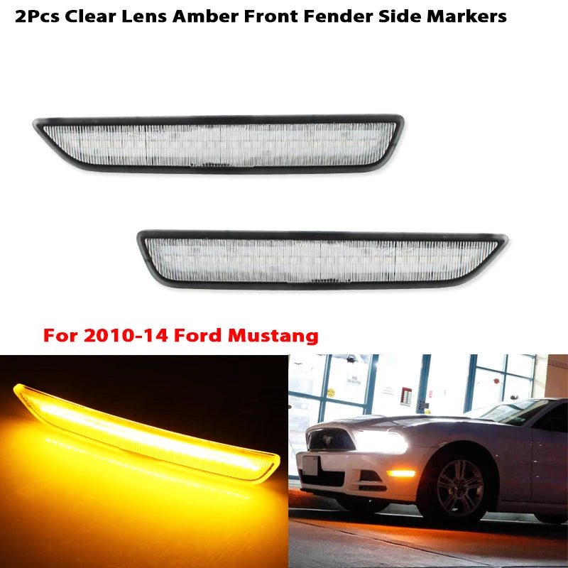 2PCS White Red Amber LED Front Rear Side Indicator for Ford Mustang 2010-2014