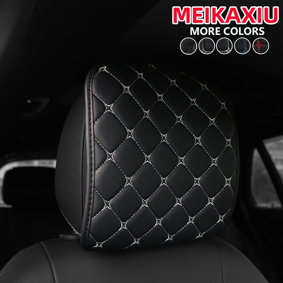 PU Leather Embroidered Car Headrest Pillow Detachable Neck Support Cushion
