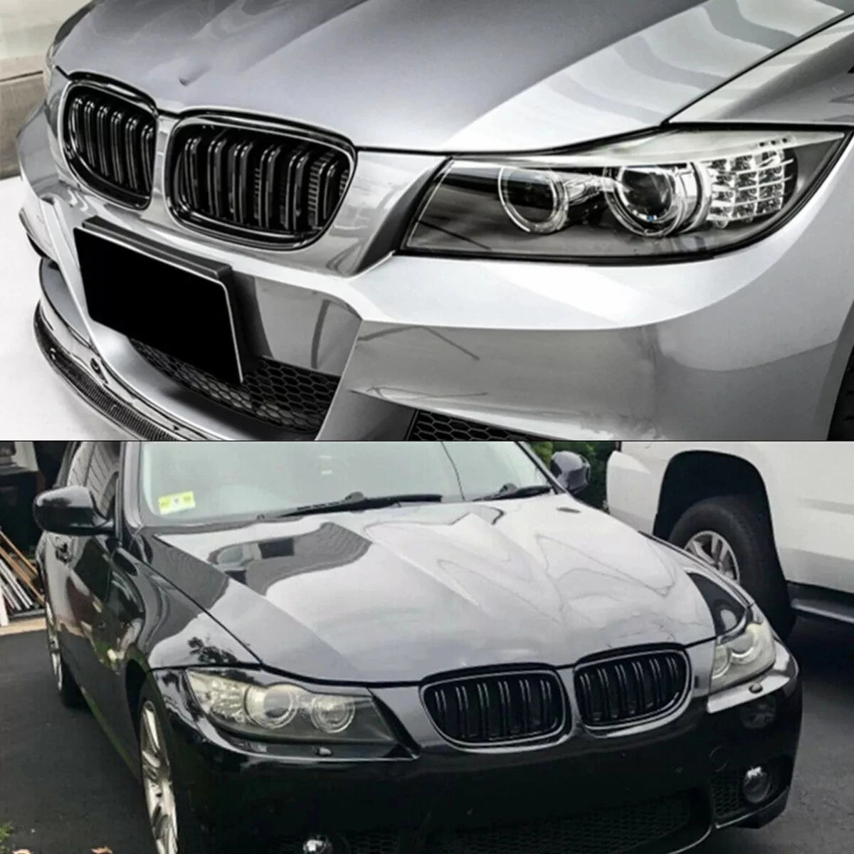 Gloss Black Double Slat Kidney Racing Grille for BMW E90 E91 3 Series LCI 2009–2013