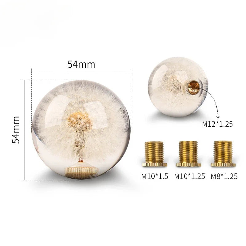 54mm Dandelion Crystal Ball Gear Shift Knob Clear Acrylic Universal