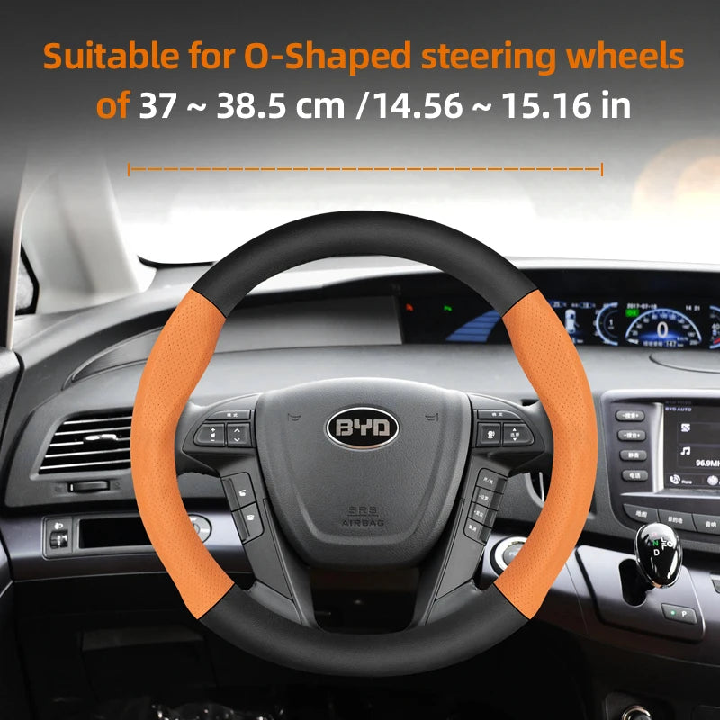 Leather Carbon Fiber Steering Wheel Cover for BYD Breathable Matte Universal Fit
