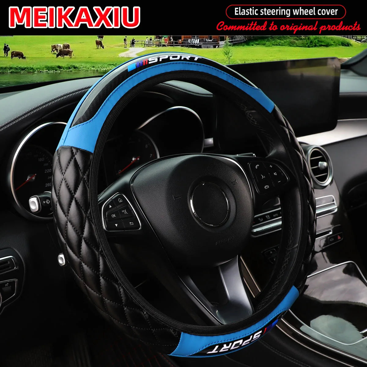 Crystal Carbon Fiber SPORT Steering Wheel Cover Universal Rimless Non-Slip