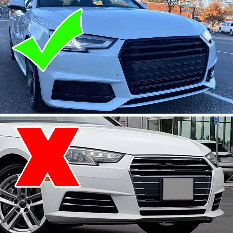 Gloss Black Honeycomb Front Fog Light Grille Set for Audi A4 B9 S-Line 2016–2018