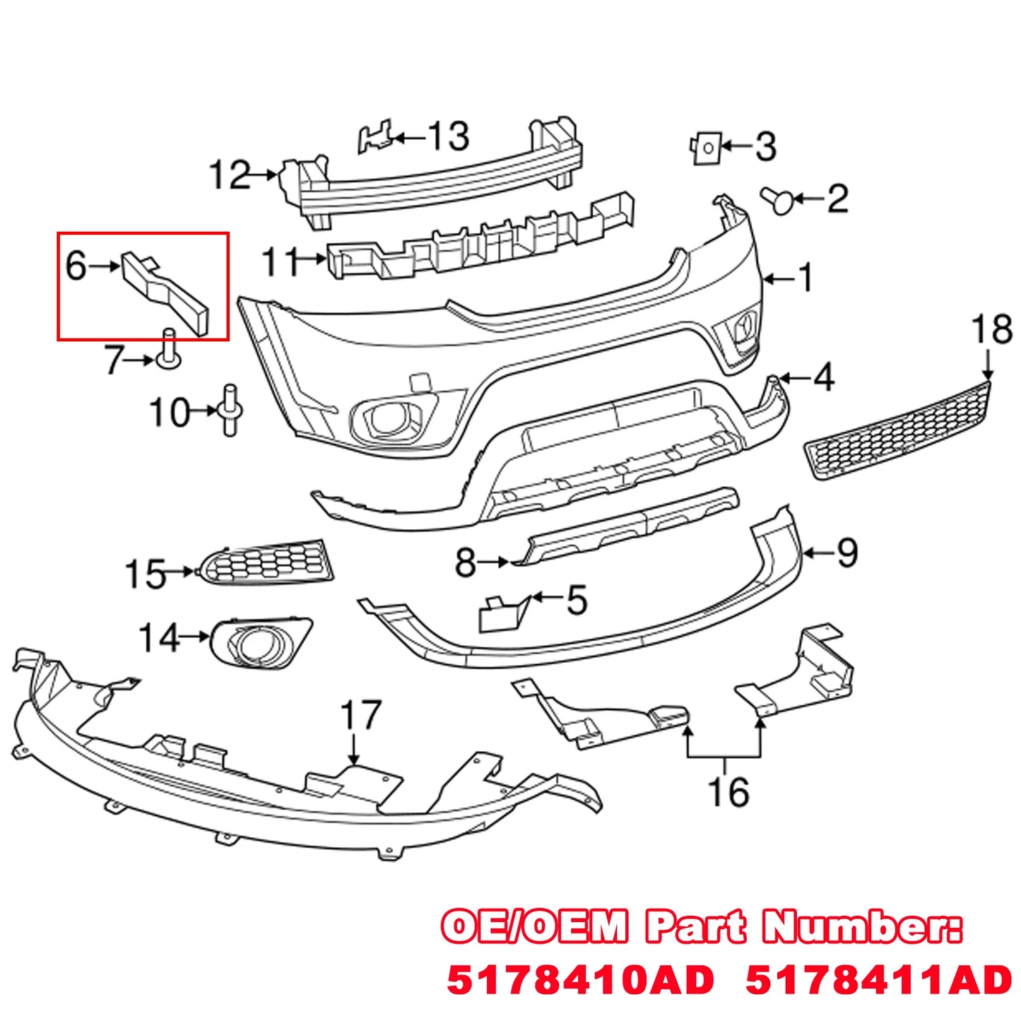 Front Bumper Retainer Bracket Spacer Pair for Dodge Journey 2009–2020