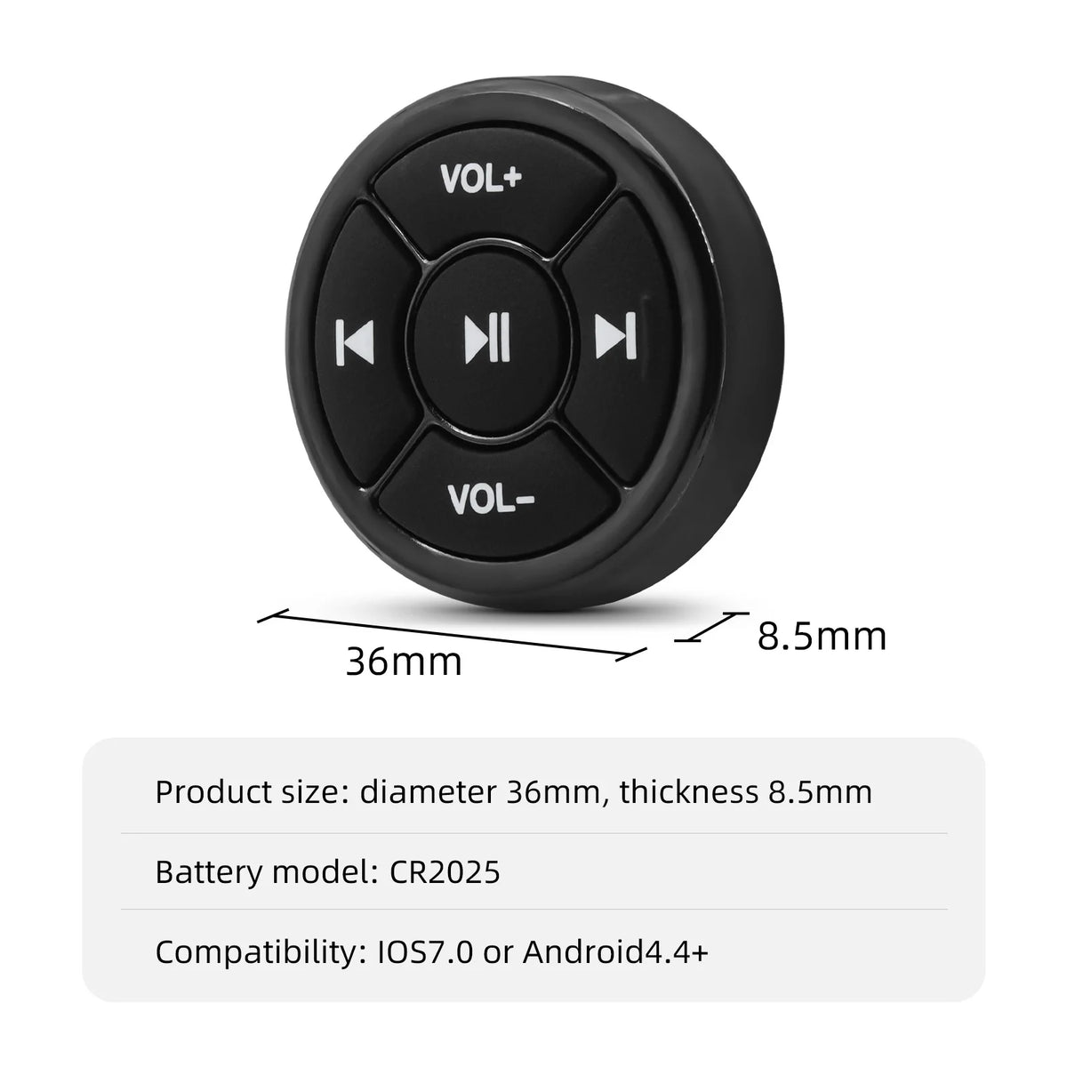 Wireless Bluetooth Car Steering Wheel Media Remote Control 5 Key Android iOS