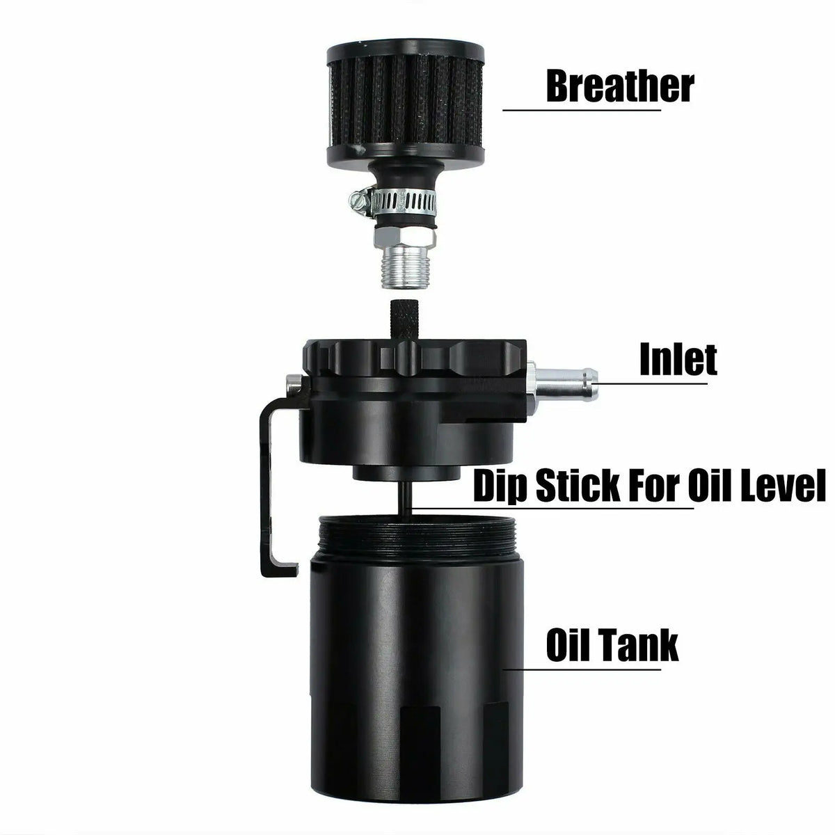 Oil Catch Reservoir Breather Can Tank +Filter Kit Cylinder Aluminum Engine Black