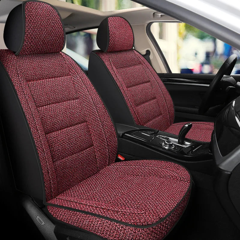 Universal Front Car Seat Cover Linen Fabric Cushion Four Season Single Seat Protector