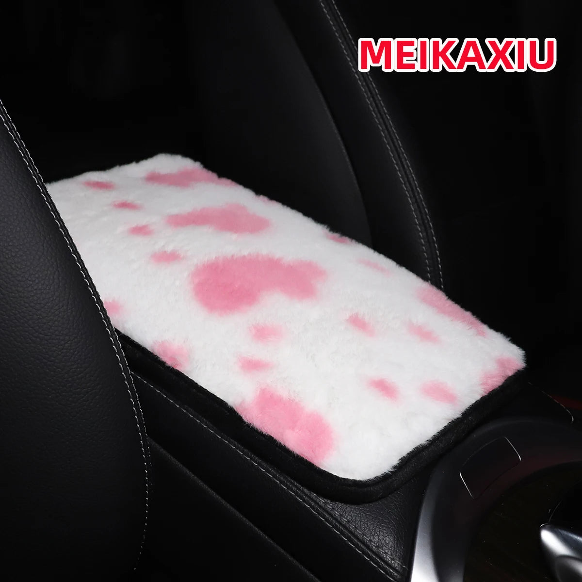 Winter Cow Print Plush Car Armrest Cushion Soft Center Console Cover Pad