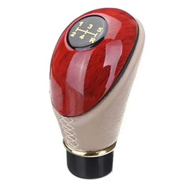 Universal 5-Speed Wood PU Leather Manual Gear Shift Knob Car Truck