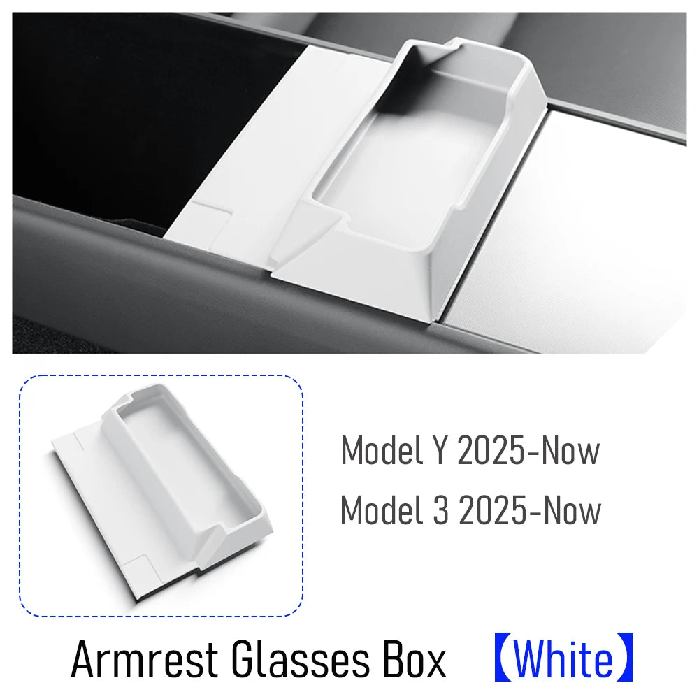 Center Console Armrest Storage Box with Glasses Holder for Tesla 3 Highland 2024-2025