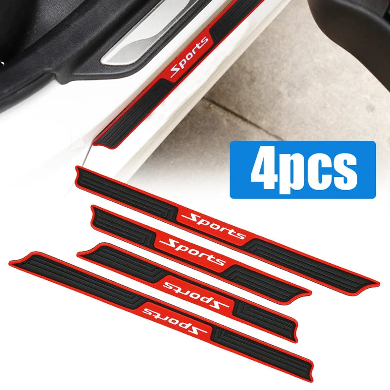 4PCS Universal Car Door Sill Protector Strips Black Rubber Anti-Scratch Trim