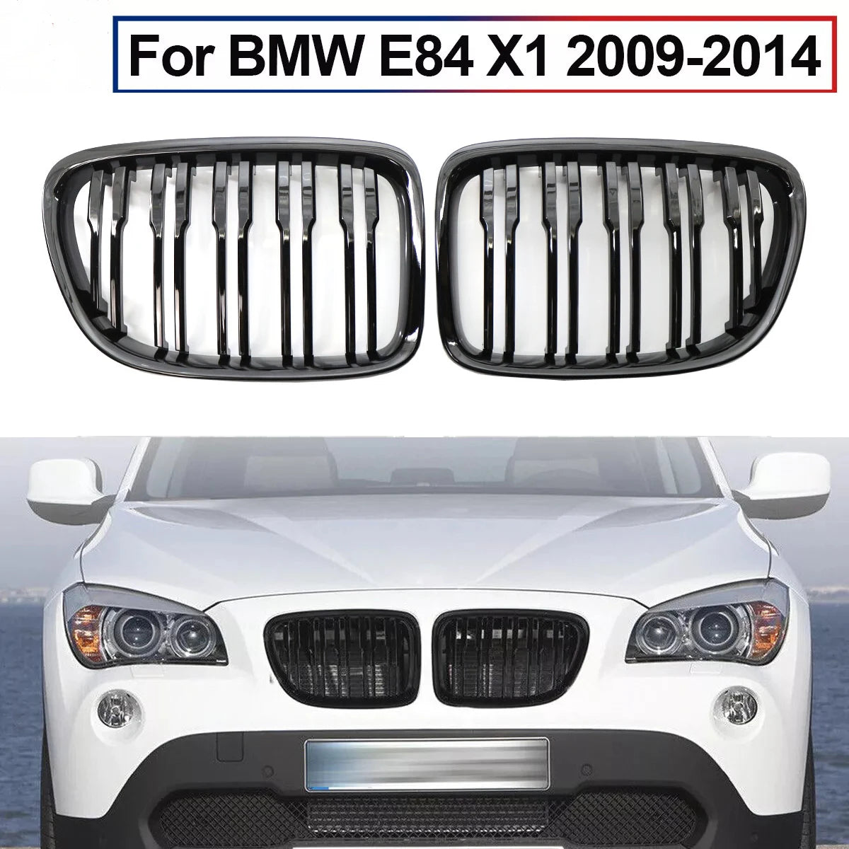 Gloss Black Double Slat Kidney Grille for BMW X1 E84 18i 20i 25i 28i 2009–2015