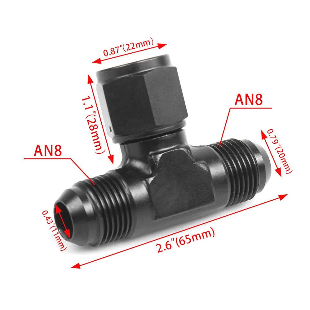 Black Aluminum AN6 T Block Fuel Hose Tee Union Adapter 6AN to 2x 6AN