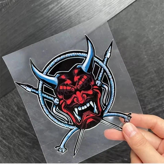 Samurai Red Kabuto Oni Death Mask Japanese Ghost Demon Vinyl Decal Sticker