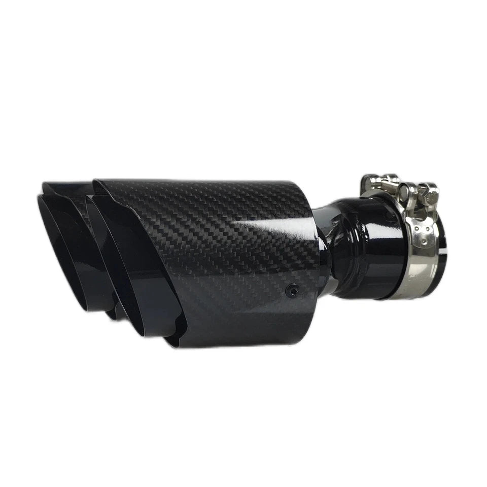 Genuine Carbon Fibre Gloss Black Twin Exhaust Tips Universal Bolt On All Sizes
