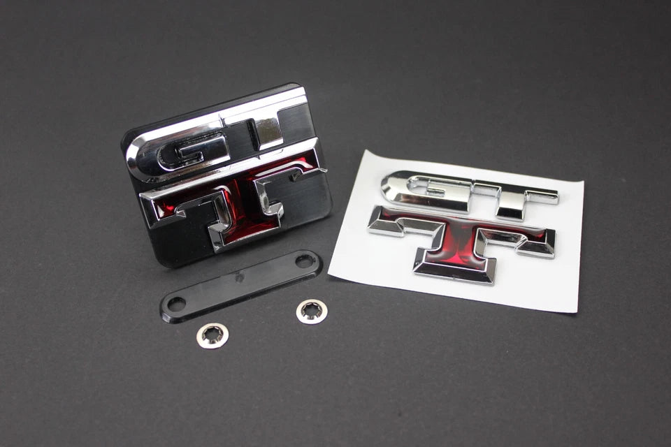 GTT Grill & Boot Badge Emblem Silver & Red for Nissan Skyline R32 R33 R34 R35 GT