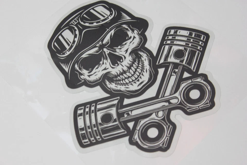 Large Skull Motorcycle Piston Reflective Car Sticker Decal Vinyl Sticker 150mm