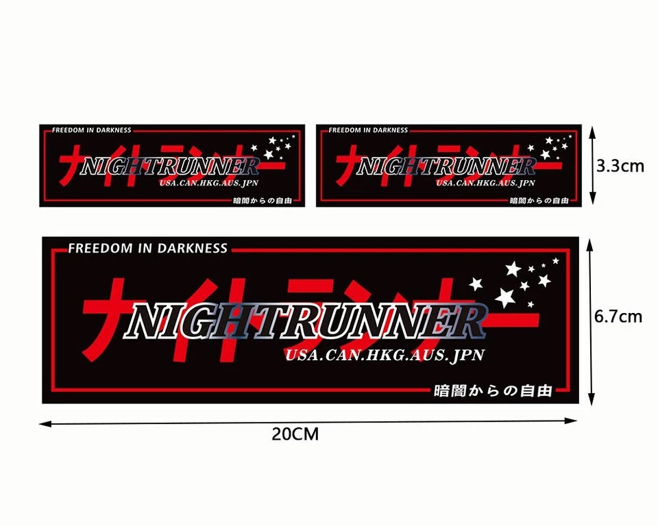 3 x Night Runner Car Decals Sticker for Toyota Honda Mazda Subaru Mitsubishi