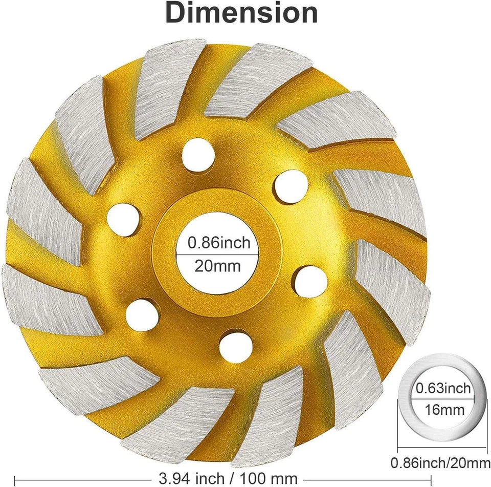 4″ Turbo Diamond Grinding Cup Wheel Heavy-Duty Concrete Angle Grinder Accessory