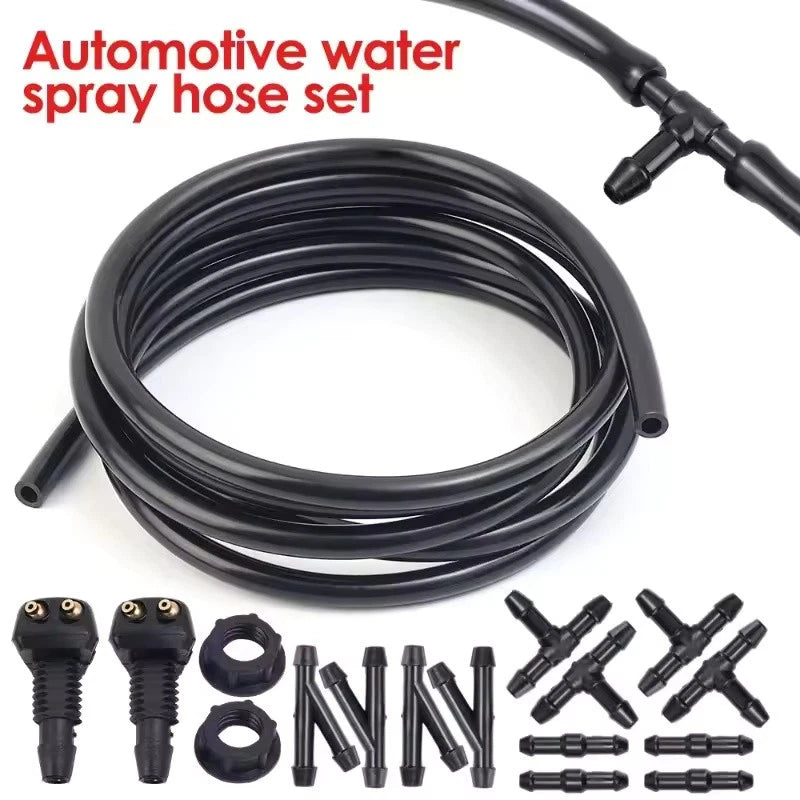 Universal Car Windshield Washer Hose Kit Wiper Nozzle & Fluid Tube Connector NEW