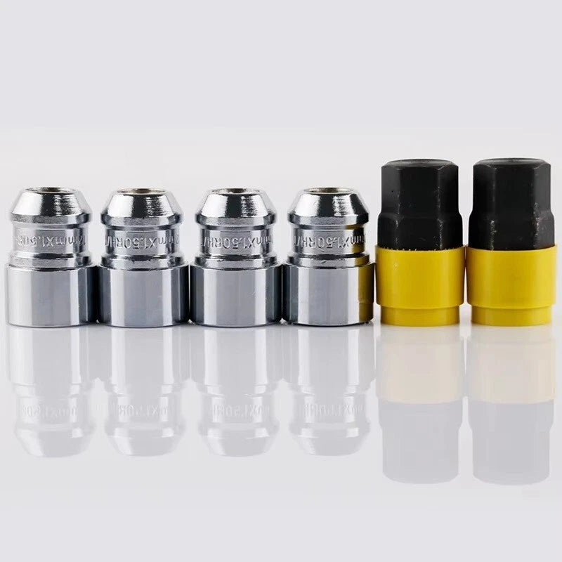 4 x Wheel Lock Nut Set for M12x1.25 M12x1.5 36mm Steel with 2 Lock Keys Security