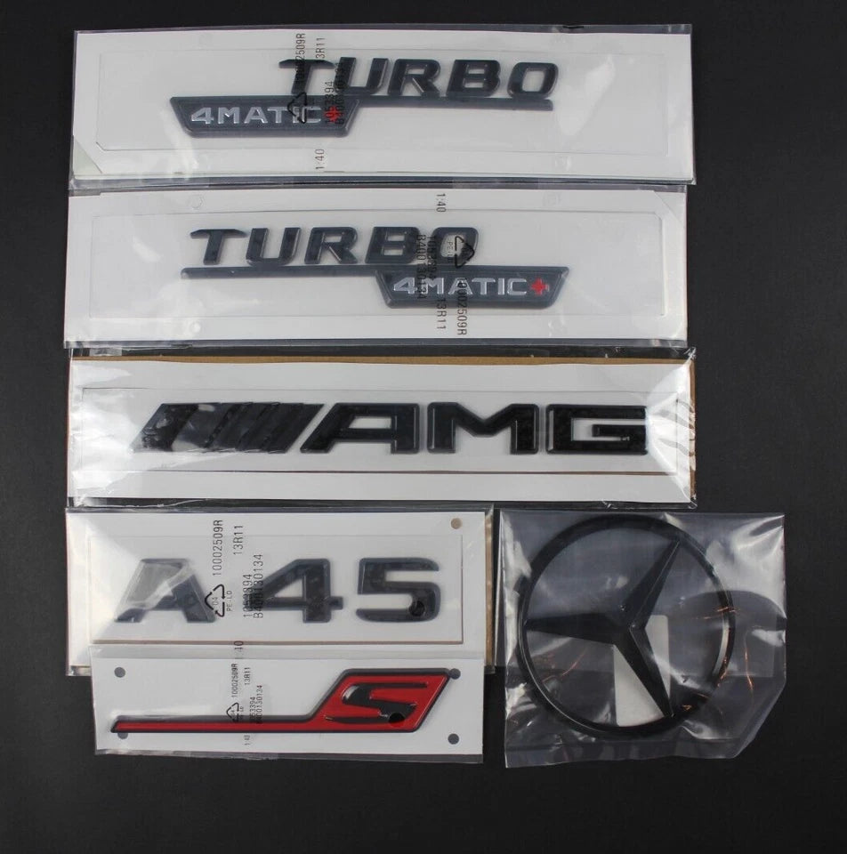 A45S AMG Gloss Black Emblem Badge Set for Mercedes Benz A45S W176 2012 - 2018