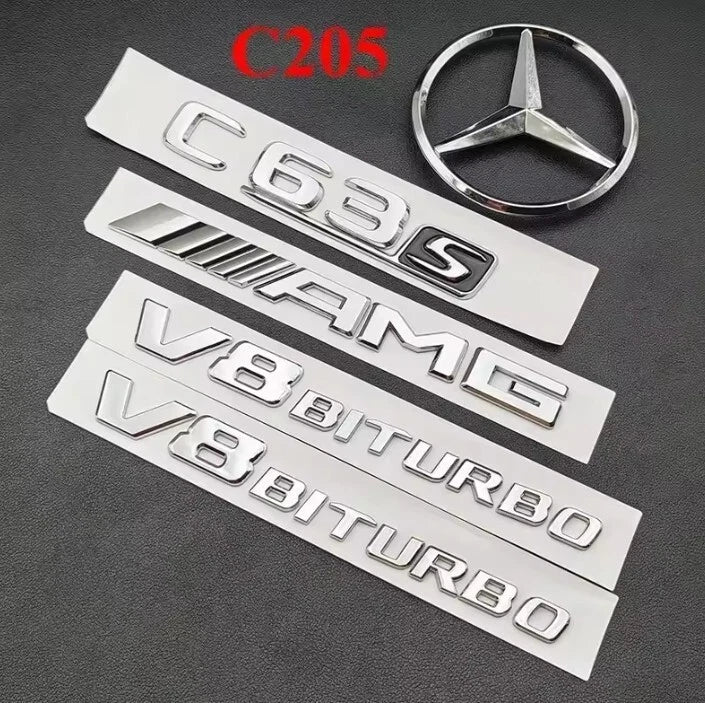 C63S Emblem Badge Set Chrome Silver for Sedan or Coupe C205 W205 Mercedes AMG