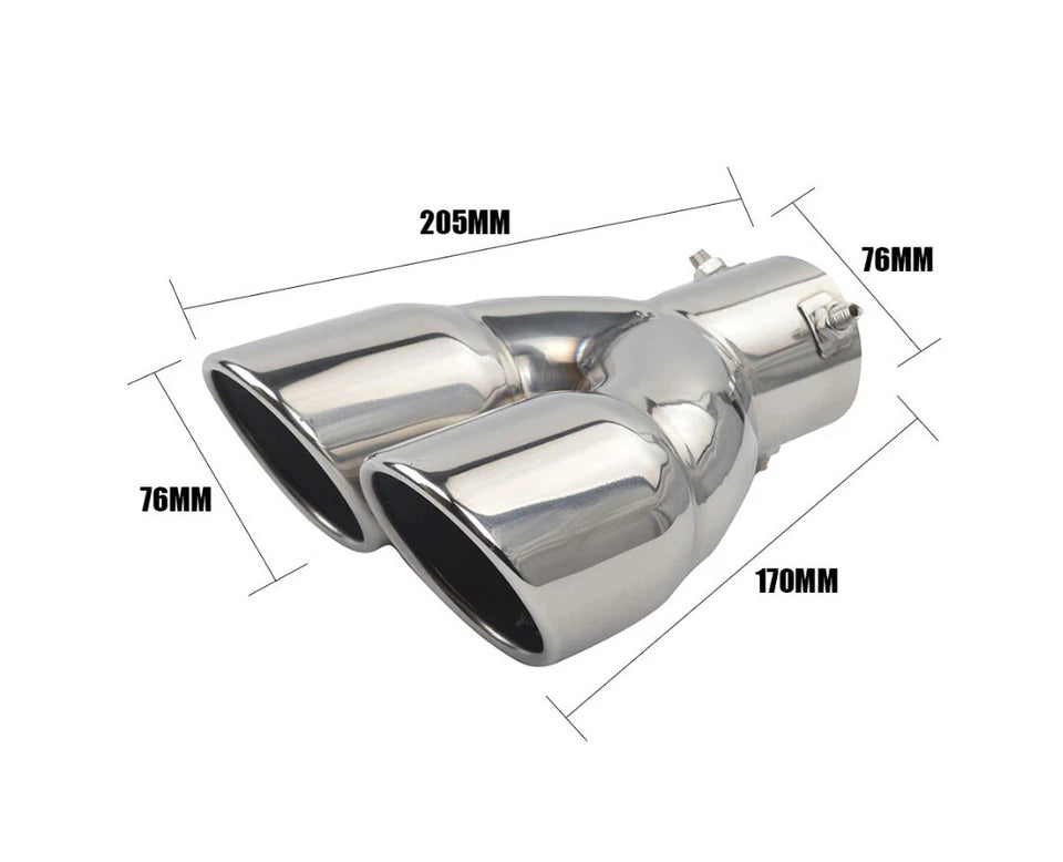 Twin Chrome Silver Exhaust Tips 70mm Inlet Dual 76mm Outlet Muffler Tail Pipe