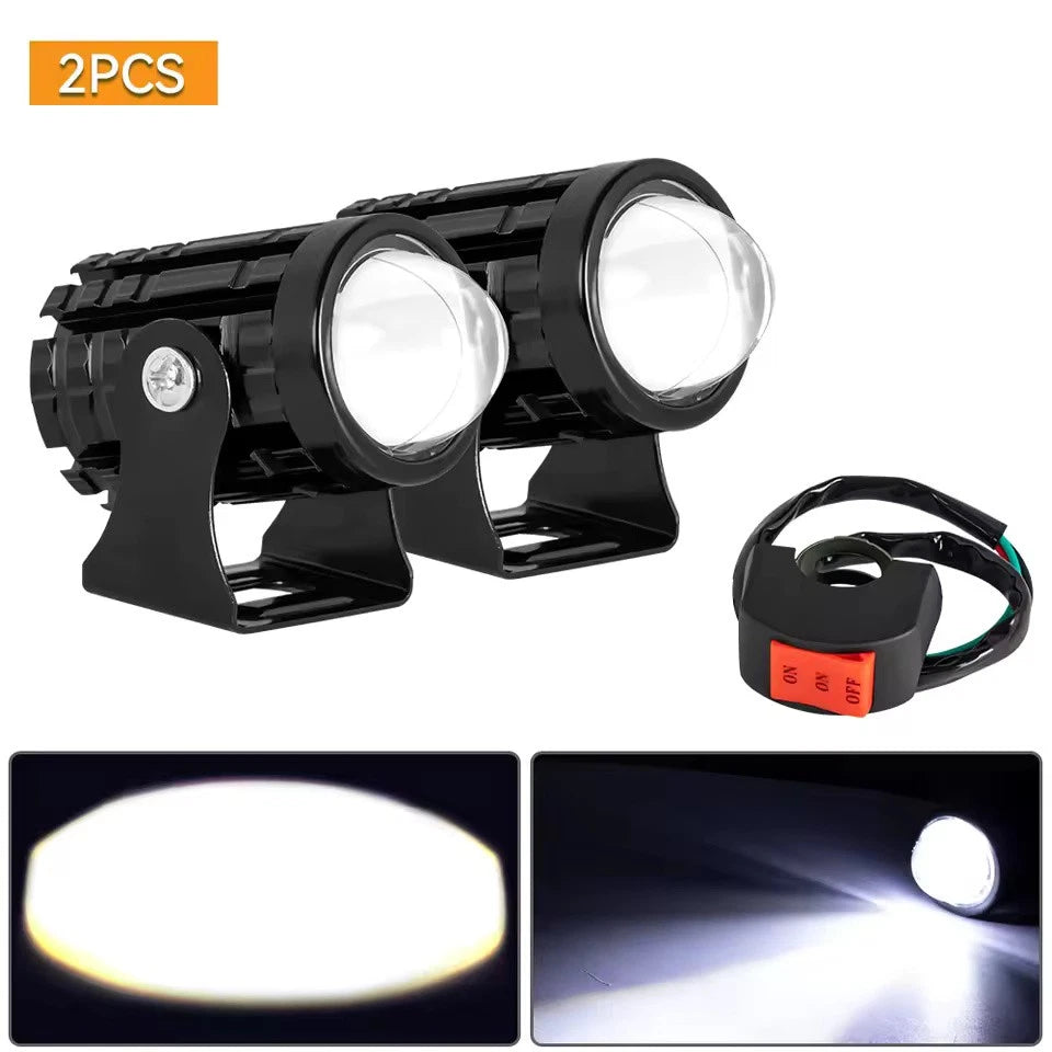 Universal Dual-Color LED Headlight Projector Lens Motorcycle & ATV Fog/Driving