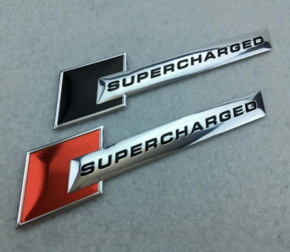 Supercharged Boot Fender Badge Black & Silver Emblem Motorsport Drift GTS GT