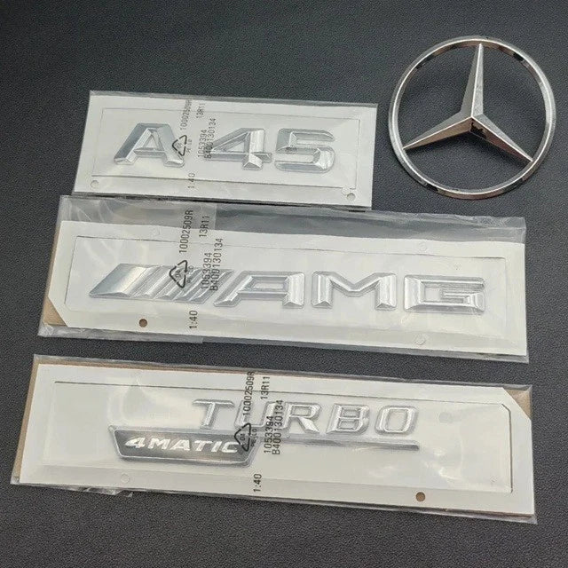 A45 AMG Turbo 4matic Chrome Silver Badge Set Emblem for Mercedes Benz NEW