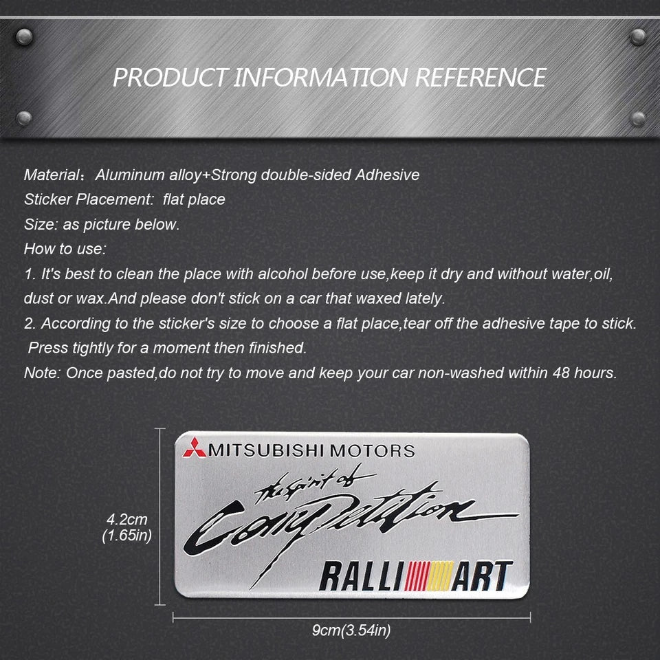 Ralliart The Spirit of Competition Badge Emblem for Mitsubishi EVO Lancer FTO GT