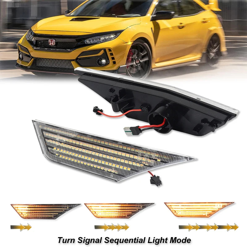 2PCS LED Side Marker Lights Amber Signal White DRL for Honda Civic 2016-2021