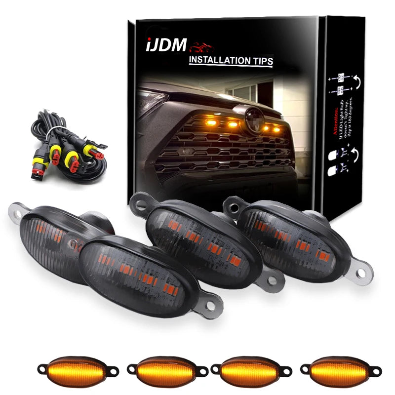Universal 12 LED Grille Lights 12V Smoked Amber White Eagle Eye Lamps Car SUV