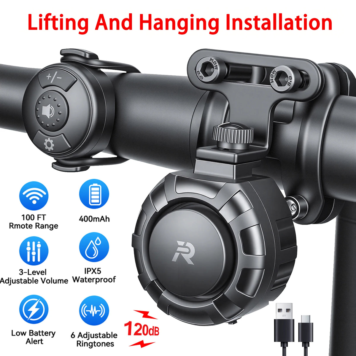 Mini Bike Bell Copper Alloy 100dB Road Bicycle Handlebar Dual Hammer Bell