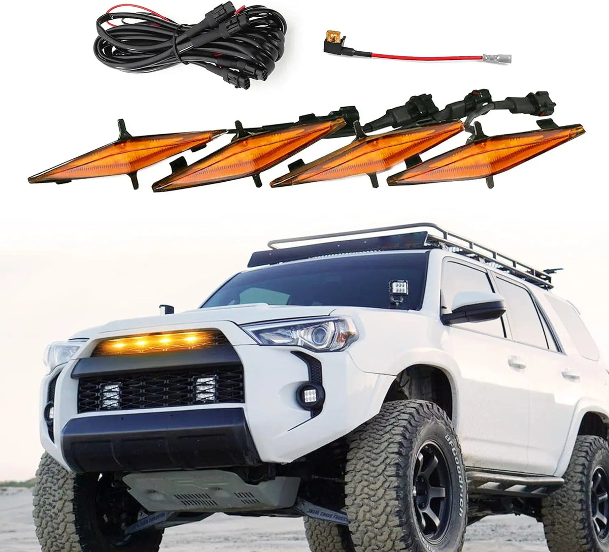 4PCS LED Grille Lights Wiring Harness Kit for Toyota 4Runner TRD Pro 2014-2021