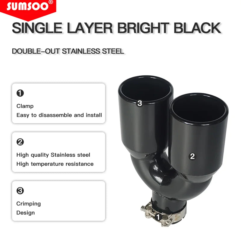 1Pcs Universal Dual Outlet Exhaust Tip Stainless Steel Rear Tail Pipe Muffler