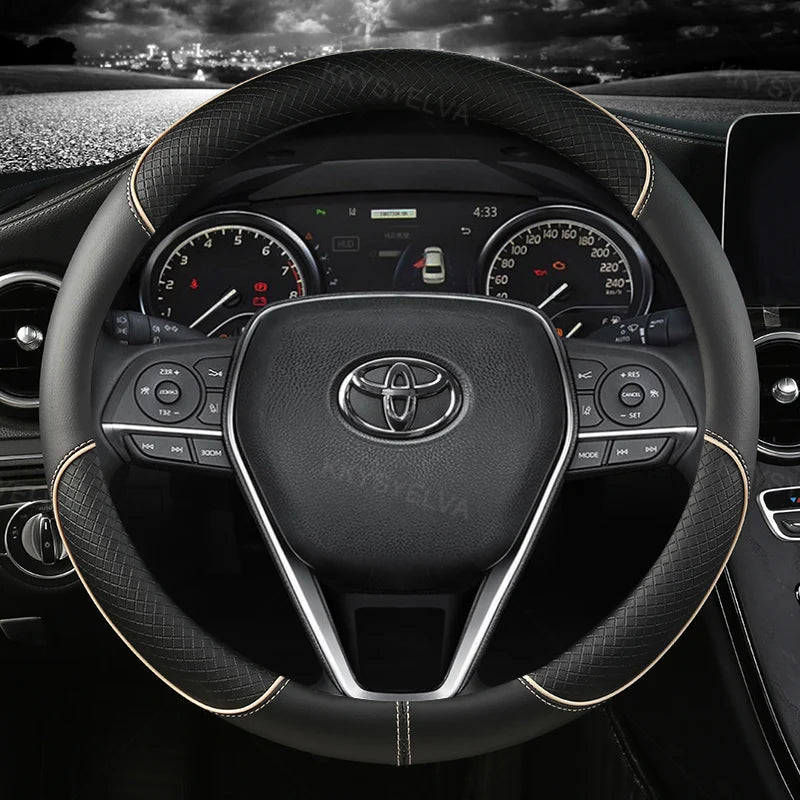38cm Leather Steering Wheel Cover Non-Slip for Toyota Corolla Vios Yaris