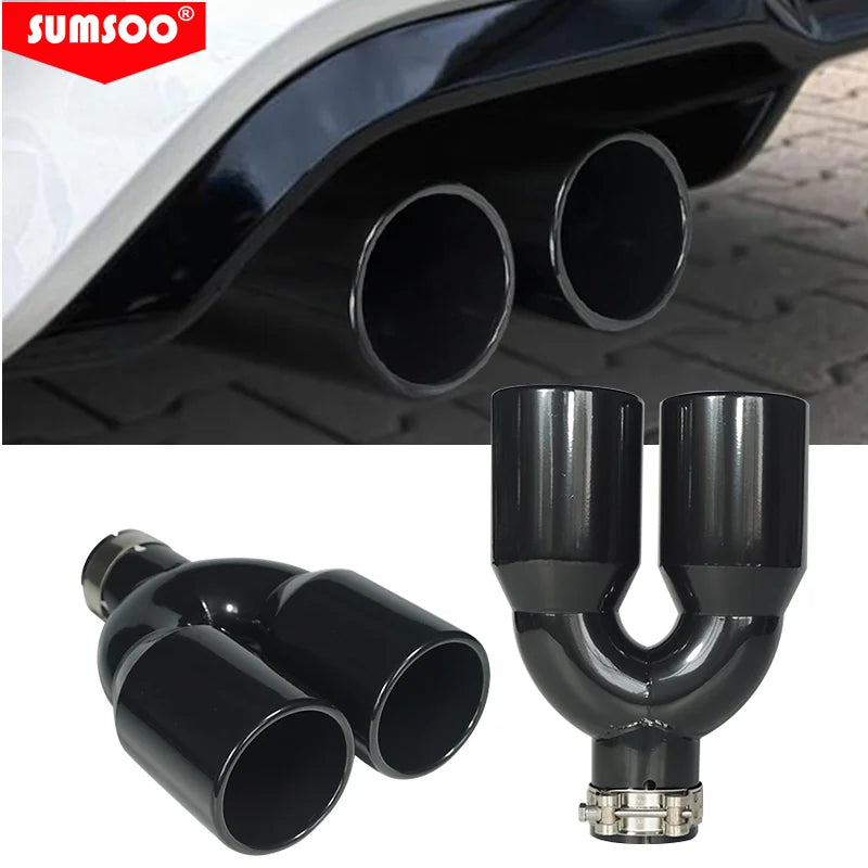 1Pcs Universal Dual Outlet Exhaust Tip Stainless Steel Rear Tail Pipe Muffler