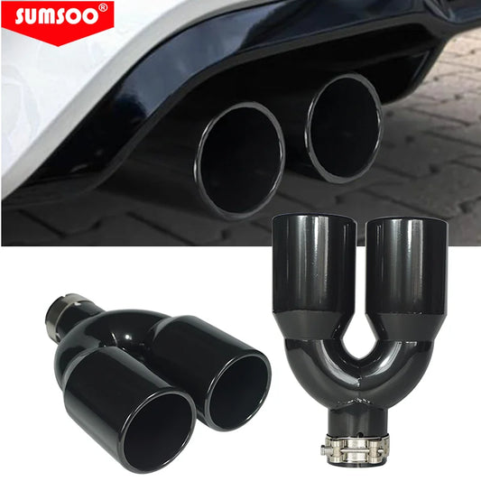 1Pcs Universal Dual Outlet Exhaust Tip Stainless Steel Rear Tail Pipe Muffler