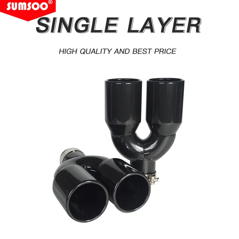 1Pcs Universal Dual Outlet Exhaust Tip Stainless Steel Rear Tail Pipe Muffler