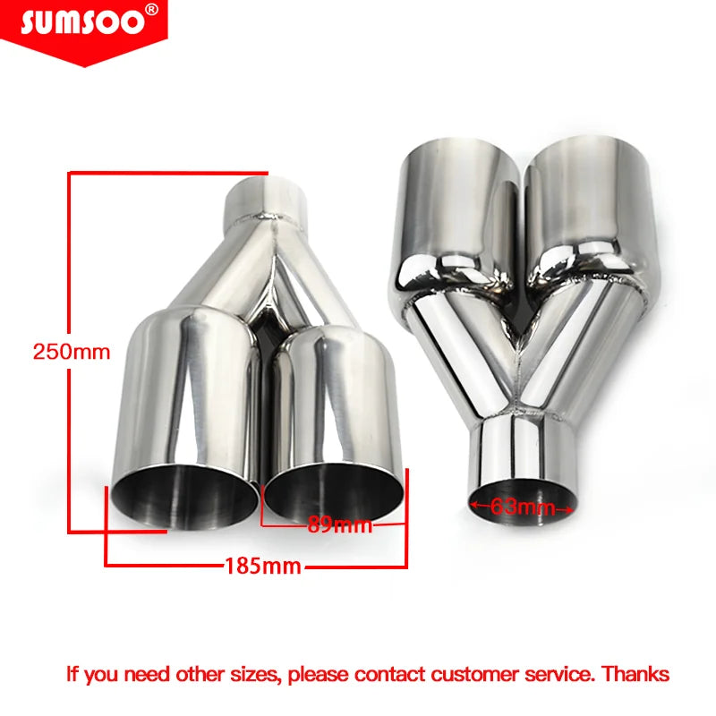 Dual Exhaust Tip Stainless Steel Polished Silver Straight Edge Muffler Tailpipe