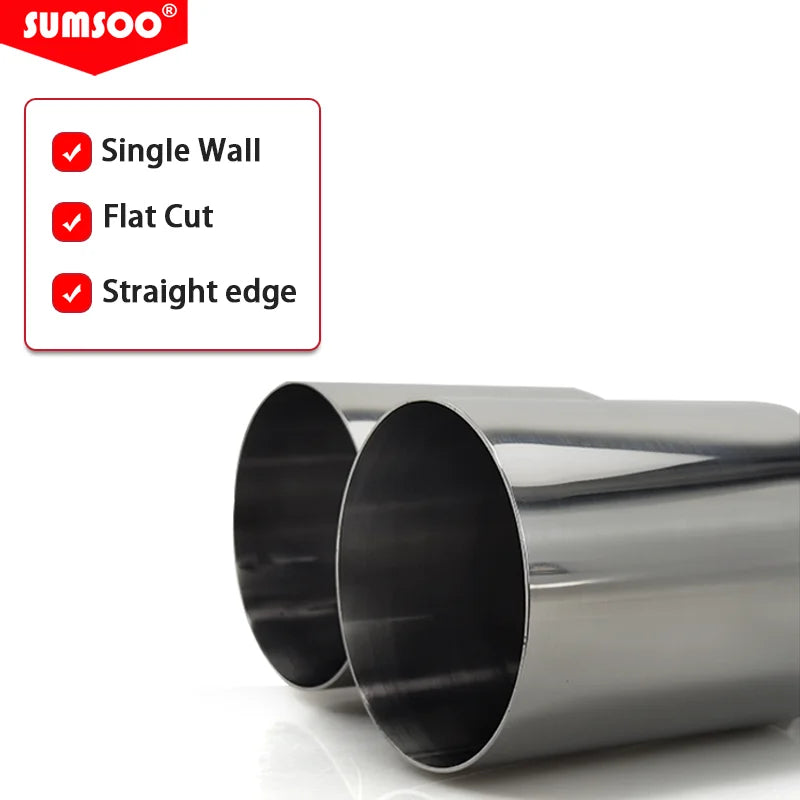 Dual Exhaust Tip Stainless Steel Polished Silver Straight Edge Muffler Tailpipe