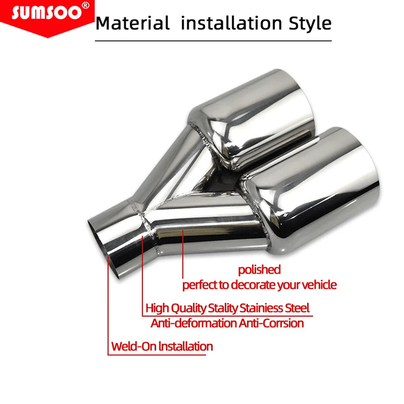 Dual Exhaust Tip Stainless Steel Polished Silver Straight Edge Muffler Tailpipe