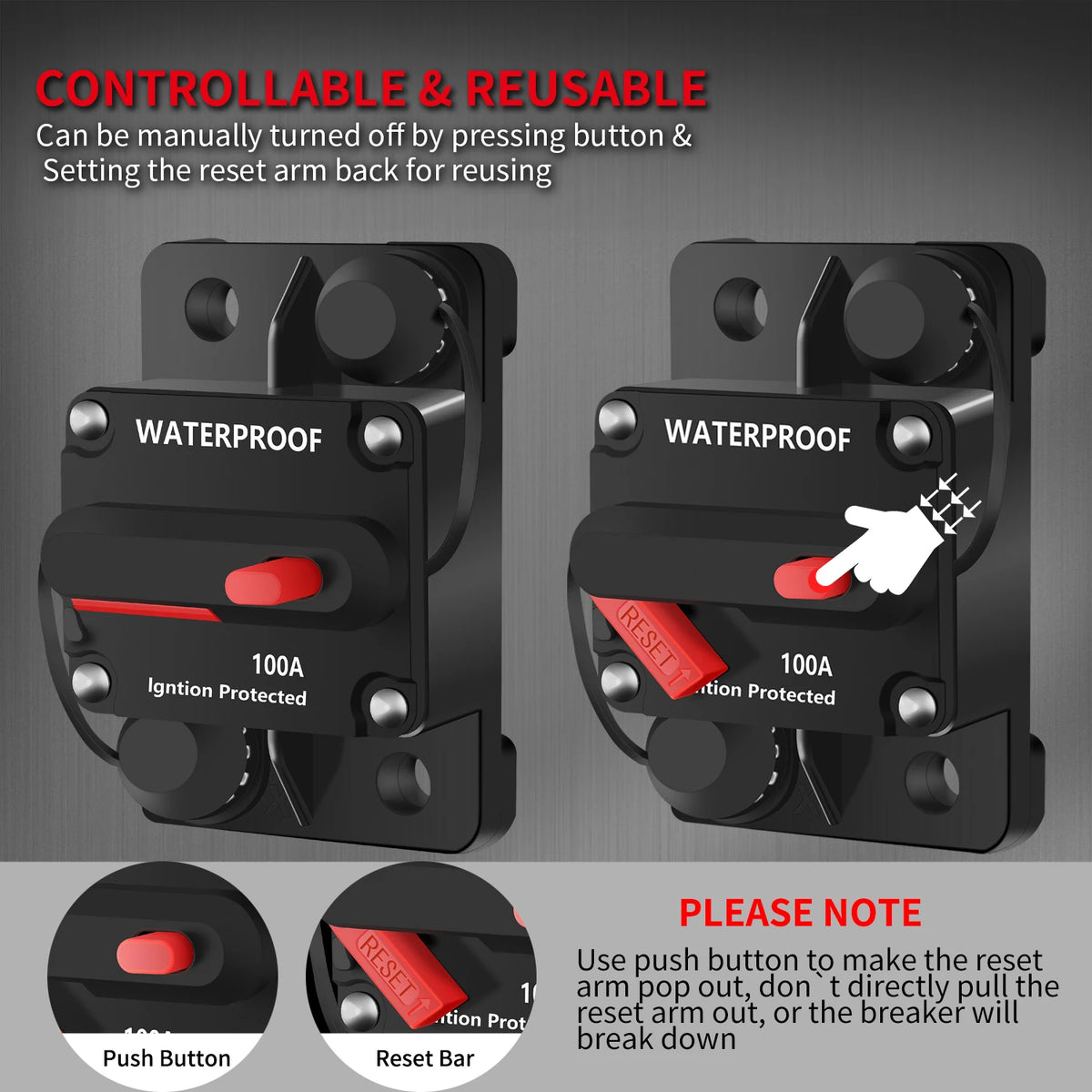 30A-300A 12V 48V DC Circuit Breaker Manual Reset Waterproof Car Boat Fuse