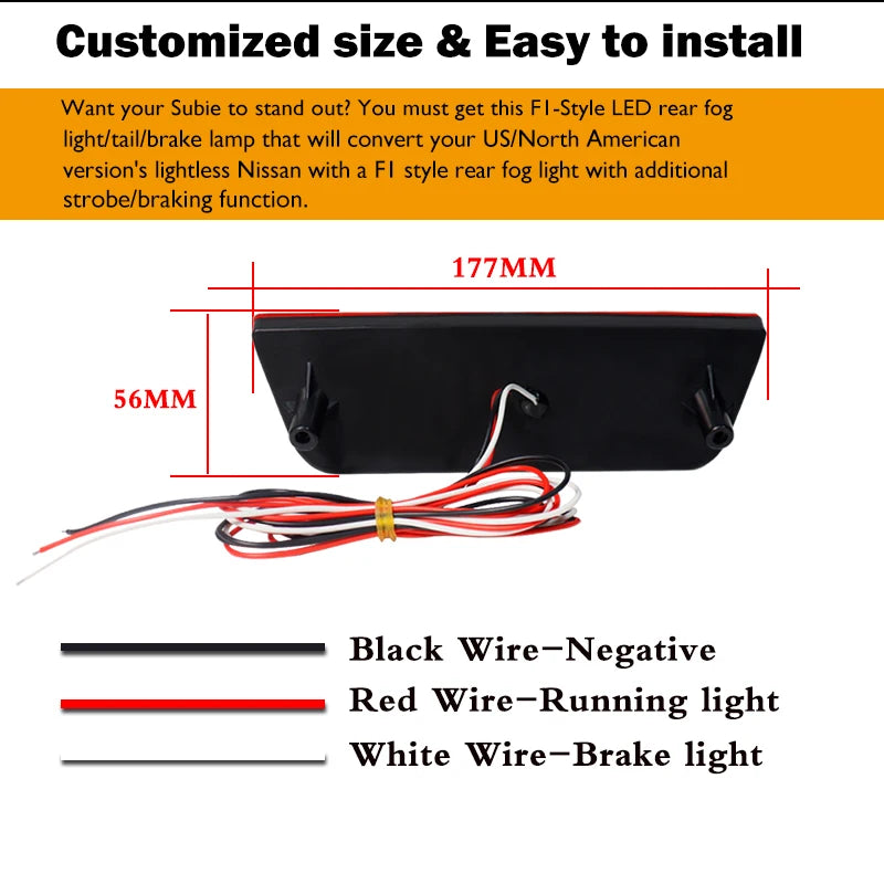 F1 Style LED Rear Fog Light Strobe Brake Tail Lamp Nissan Juke Rogue Murano